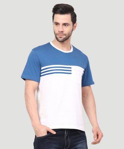 Men's White Colorblock Half Sleeves Regular Fit T-Shirt