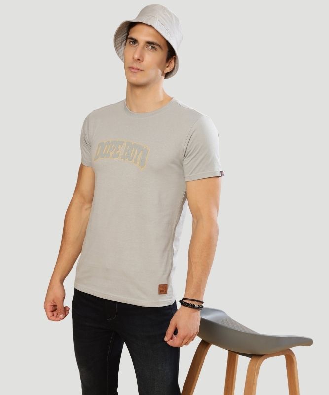 Men's Grey Typography Half Sleeves Regular Fit T-Shirt